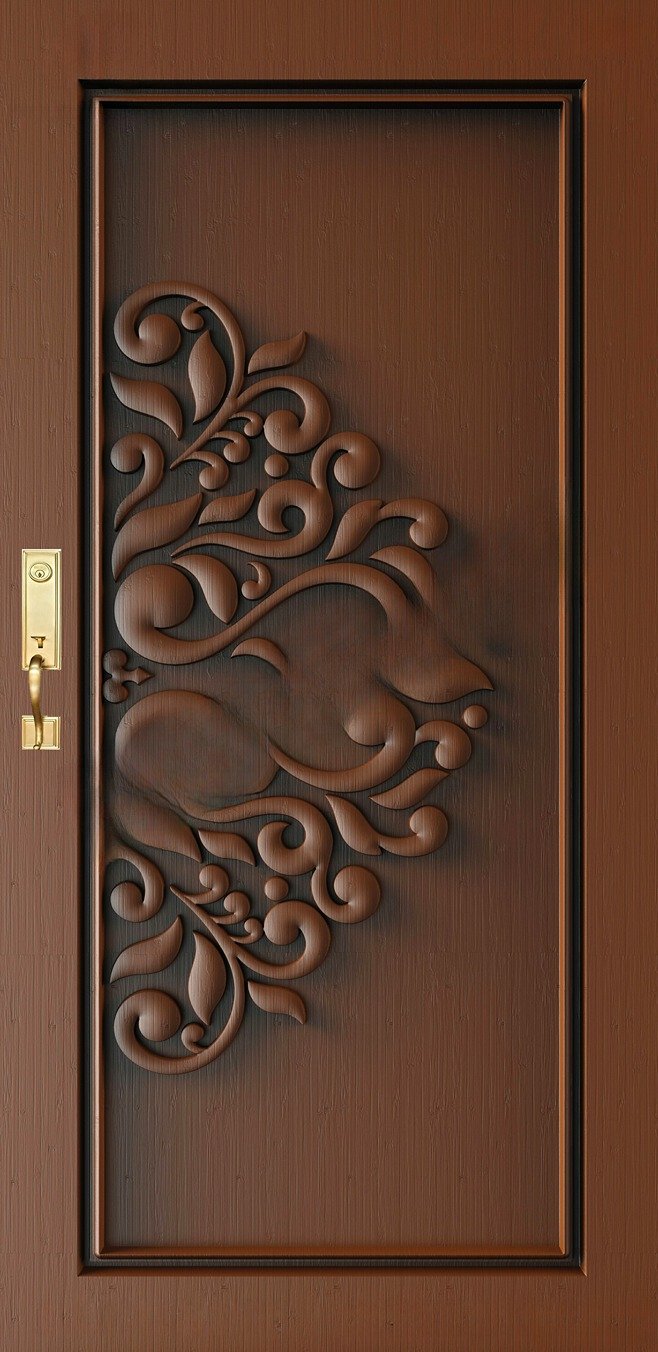 Doors - SKY-54 Floral Art Deco Decorative Carved Wooden Door 3D Model